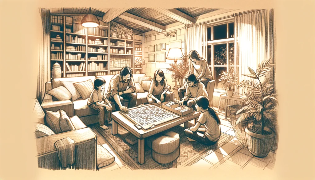 Family enjoying word games together